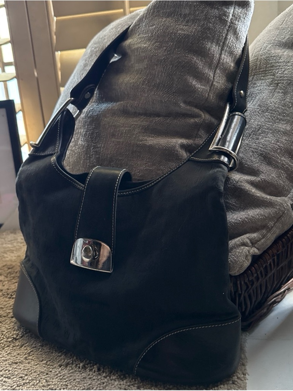 Dooney & Bourke Black Leather Shoulder Bag with Silver Hardware